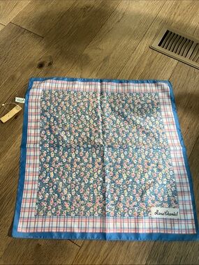 NWT Marie Chantal Blue Floral and Pink Plaid Silk Scarf